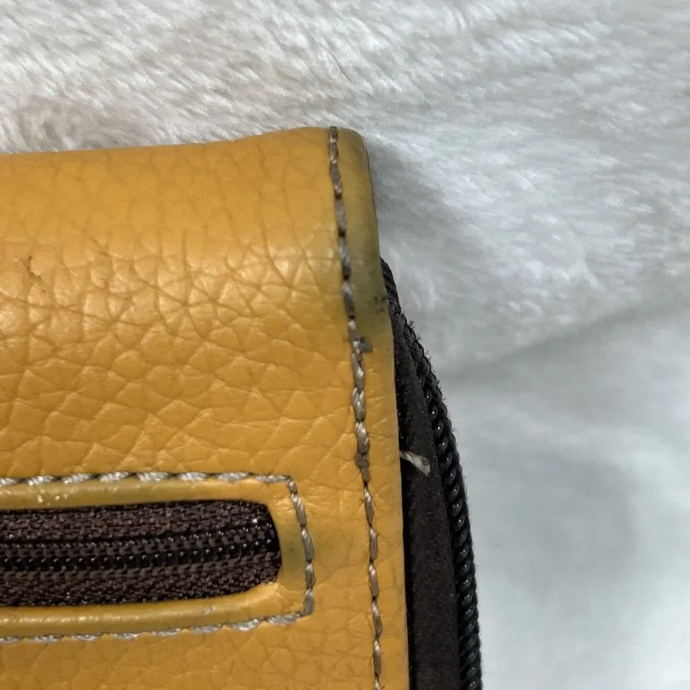 Chala Yellow Leather Zip-Around Wristlet with Sloth Applique